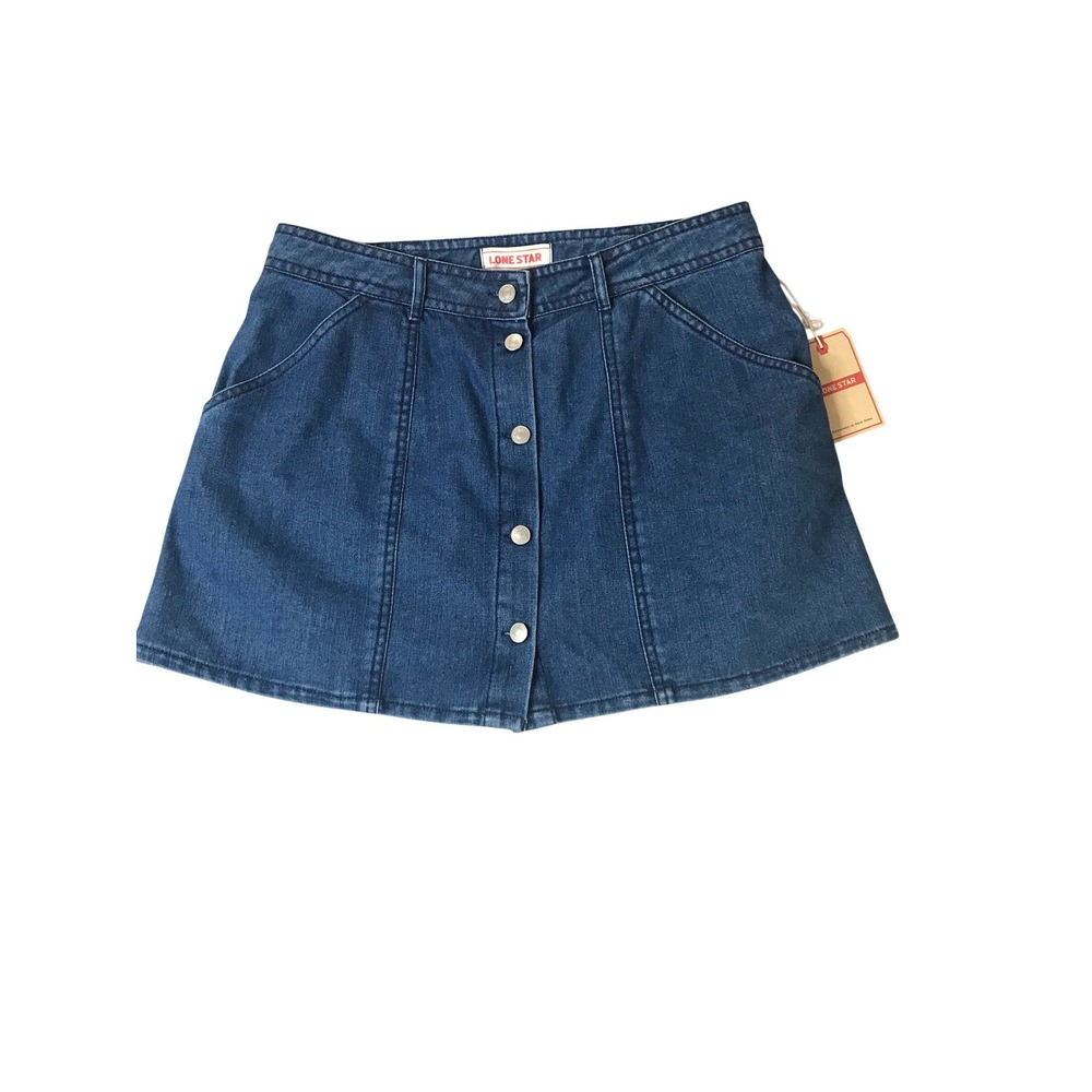 Lone Star‎ Skirt Women Large Blue Denim Button Front A-Line Mini 100% Cotton